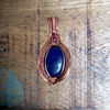 Lapis with Ruby Beads in Copper Wire, Wire Weave Pendant
