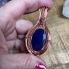 Lapis with Ruby Beads in Copper Wire, Wire Weave Pendant