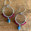 Silver Hoop Earrings with Kyanite + Red Jade- The Tranquil Warrior